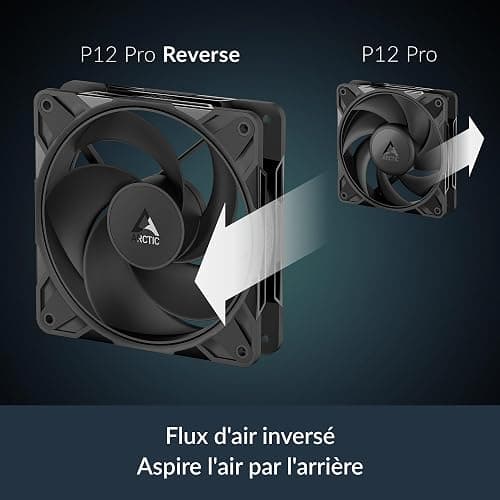 ARCTIC P12 Pro Reverse – 3 Pack – 120 mm Ventilateur Premium avec flux d'air inversé, Ventilateur PWM avec répartiteur de câble en Y, 500-3000 rpm, 0 rpm <5% PWM, palier hydrodynamique, 4-Pin - Noir thumbnail 3