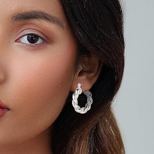 6 Pairs 14K Gold Plated Hoop Earrings for Women Lightweight Chunky Hoop Earrings Multipack Hypoallergenic, Thick Open Twisted Huggie Hoops Earring Set Jewelry for Gifts. thumbnail 6