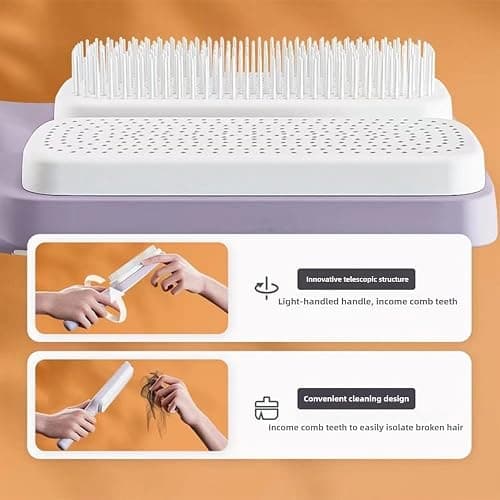 Anti-Static Self Cleaning Hair Brush,Easy Clean Retractable Hair Brush,Cleaning Retractable Massage Comb for Effortless Hair Removal and Cleaning (Grey) thumbnail 2