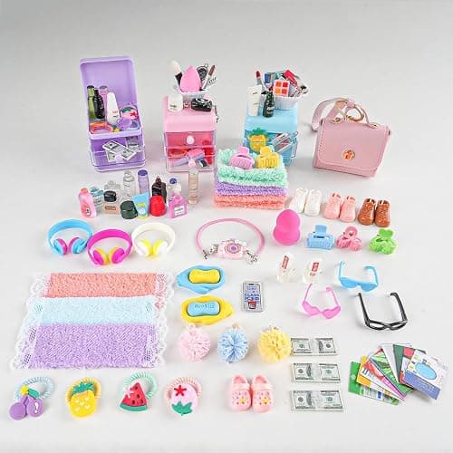 116Pcs Dollhouse Mini Accessories Set - Makeup Tools Bathroom Toiletries Handbag for DIY Micro Scene Decoration Simulation Shampoo Hair Dryer Cosmetic Brush for Bedroom Girl Novelty Toy Jewelry Box thumbnail 5