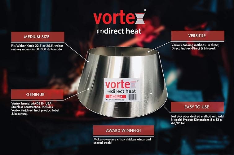 VORTEX (IN) DIRECT HEAT for Charcoal Grills, Medium Size - For Weber Kettle 22 26.75 WSM Smokey Mountain XL Kamado XL Big Green Egg thumbnail 4