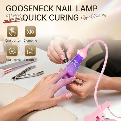 AORAEM LED Nail Lamps 3W Flexible Gooseneck Lamp Quicky Dry Nail Manicure Dryer Gel Polish Curing Light Plug Play Portable Flash Cure Light for Gel Nails Home DIY Professional Nail Tools Pink thumbnail 3