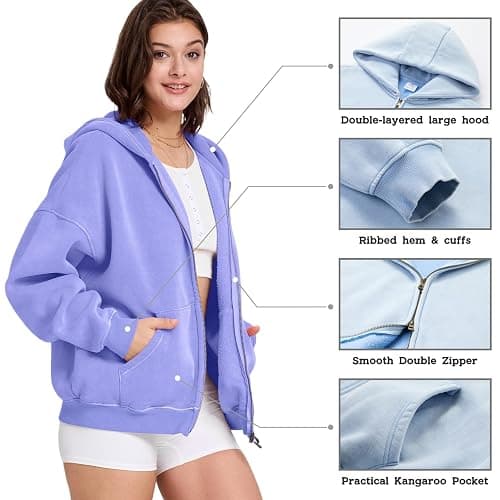 Dnzzs Womens Zip Up Hoodie Oversized Acid Wash Sweatshirts Heavyweight Fall Fashion Outfits Casual Jackets Winter Clothes thumbnail 2