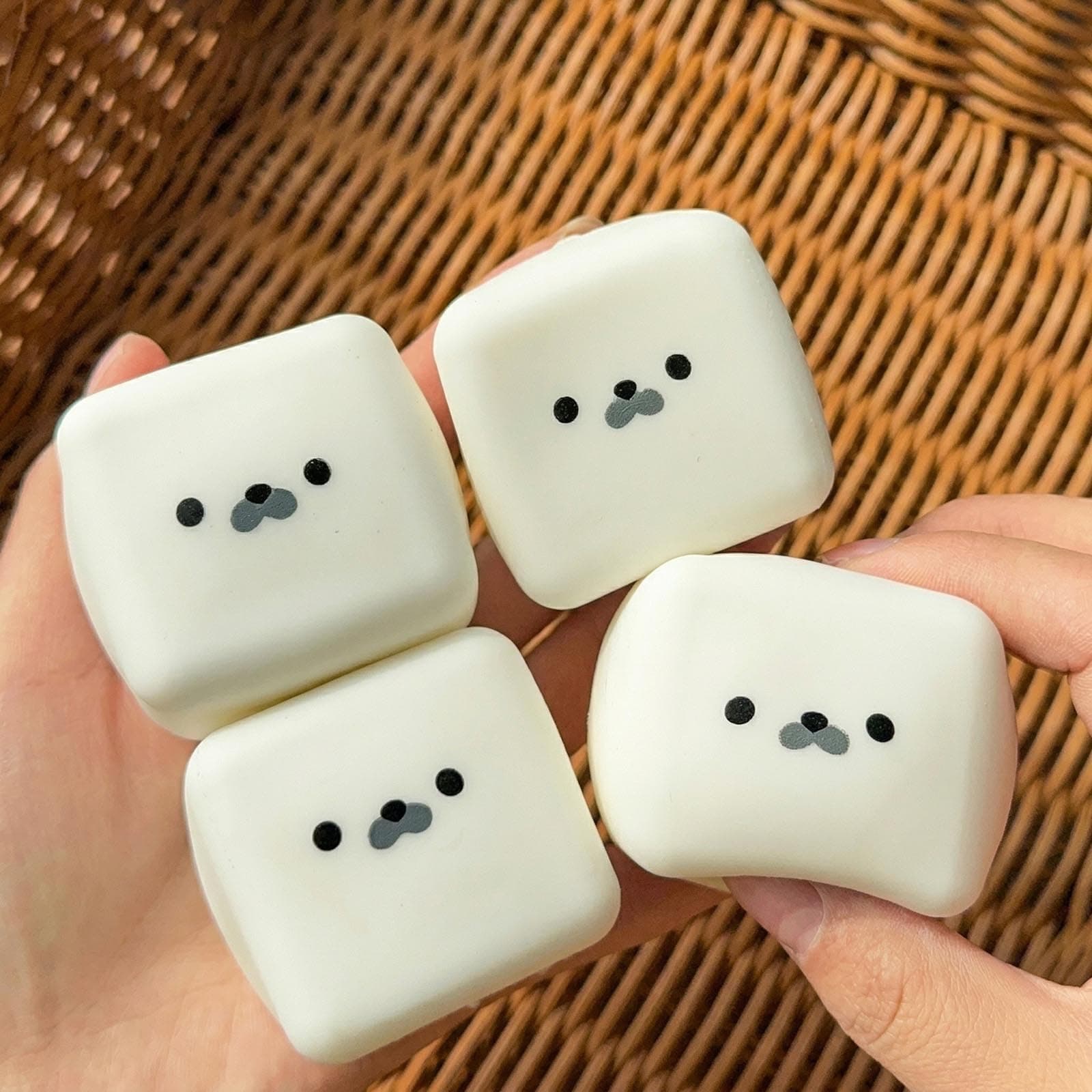 Tofu Seal Squishys, White Cube Stress Toy, Soft Squeeze Decompression Stress Toy, Cute Expression Tofu Cube Squishys, Stretchy Desk Toys for Adults Anxiety Relief Party Favors thumbnail 8