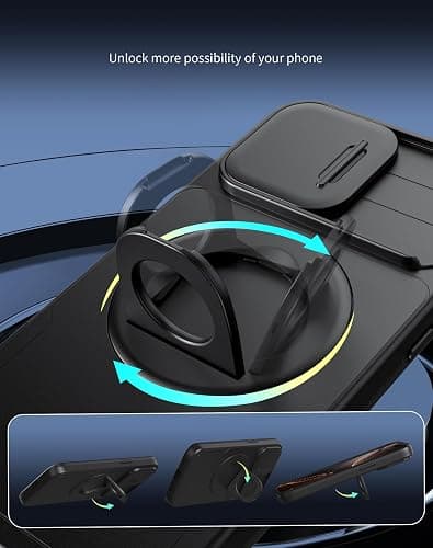 FRLMOOES for iPhone 16 Pro Case Magnetic Compatible with MagSafe Wireless Charging,with 2 Screen Protectors,Built-in 360°Kickstand Ring+Camera Cover Anti-Scratch Shockproof Heavy Duty Protection Black thumbnail 5