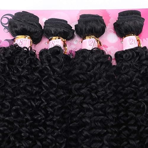 FRELYN Kinky Curly Hair Bundles Synthetic Hair Weave Bundles 18 18 20 20 Inches 4 Pieces/Pack Black Color Quick Weave Sew in Extension Very Soft thumbnail 3