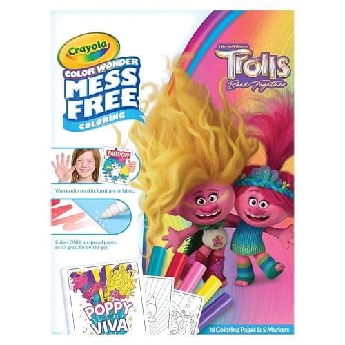 Crayola Trolls 3 Color Wonder Activity Set, Trolls Mess Free Coloring Pages for Toddlers, Travel Activity, Troll Toys, Toddler Gifts thumbnail 2
