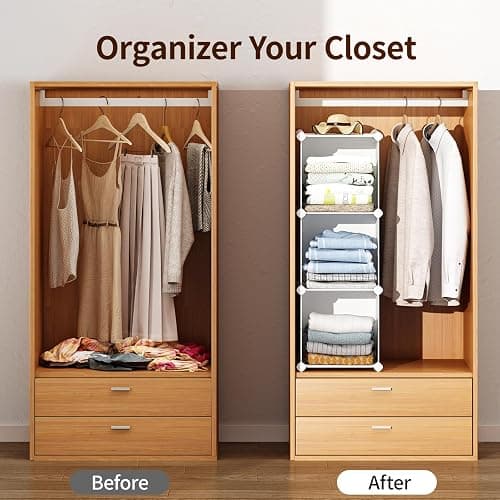 MAGINELS 5 Cube Storage Cabinet, Narrow Clothes Storage with Doors,Tall Plastic Standing Organizer Shelves for Small Spaces,Use to Closet,Bedroom,Livingroom,White(11.8x11.8inch) thumbnail 7