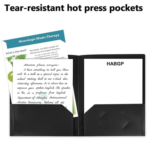 HABGP 6 Pack Black File Folders with Pockets and Business Card Slot, Letter Size Plastic 2 Pocket Folders for Documents, Office Filing Cabinet Folders, School Supplies for College Students thumbnail 5