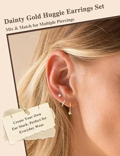 Freekiss 3 Pairs Gold Hoop Earrings Set: Dainty Stud Earrings Trendy Small 14K Gold Plated Hypoallergenic Dangle Cartilage Huggie Hoop Earrings for Women Gold Jewelry for Women Gifts thumbnail 3