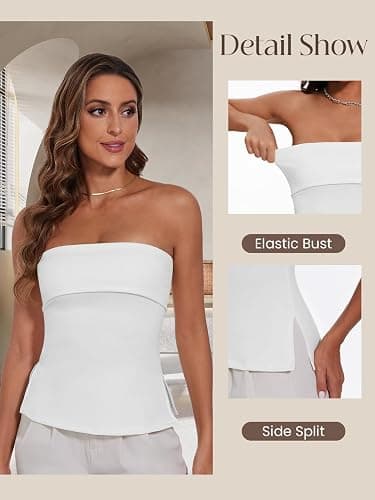 Strapless Tube Tops for Women Backless Going Out Bandeau Top Sexy Trendy Off Shoulder Side Split Summer Bustier Tops thumbnail 2