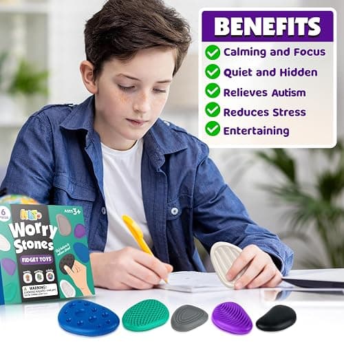 Fidget Toys Adults Sensory Stone: 6 Pack Textured Worry Stone for Autism Kids Calming Down - Fidget Stress Toys for Stress Relief - Small Students Prizes Fidget Toys thumbnail 4