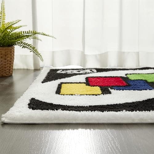 Estmy Funky Aesthetic Cute Throw Rugs 3x5 Small Area Rugs for Bedroom Kitchen Bathroom Living Room Non Slip Washable, UNO Card Tufted Rug Modern Abstract Cute Unique Bedroom Accent Rugs Fluffy Soft - 3' x 5' - Black thumbnail 6