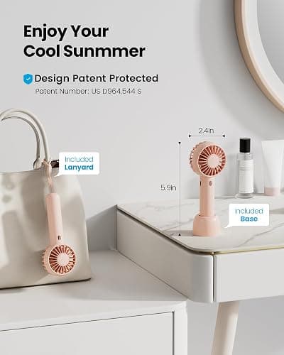 Gaiatop Mini Portable Fan, Small and Powerful, Cute Design 3 Speed Personal Handheld fan and Desktop with Base, Lightweight USB Rechargeable for Travel Lash Makeup Girl Women Summer Gift Pink thumbnail 2
