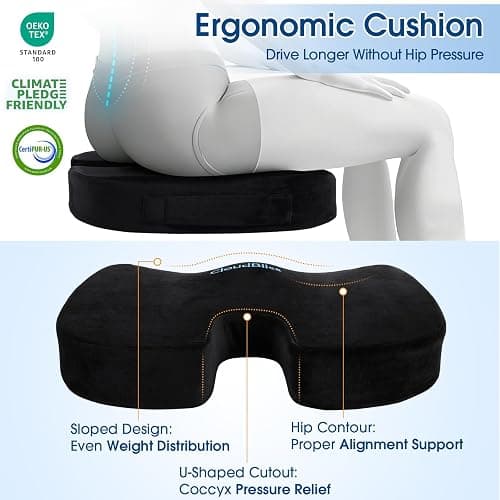 CloudBliss Ergonomic Seat Cushion & Lumbar Support Pillow Set, Black,Large | Back Pain & Sciatica Relief, Memory Foam Support, Adjustable Straps, Machine Washable Velvet, Perfect for Office, Car, Gaming thumbnail 6