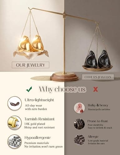 Chunky Gold Stud Earrings for Women Sterling Silver Earring Hypoallergenic | Non Tarnish 14K Gold Plated 925 Silver Posts for Sensitive Ears,Knot Statement Dangle Earrings Gold Jewelry Gifts Lightweight thumbnail 6