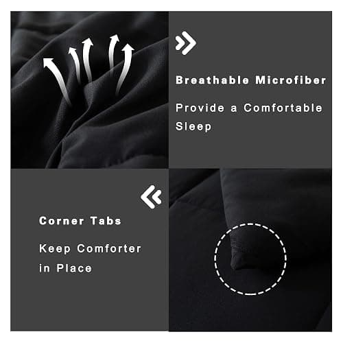 DOWNCOOL Full Size Comforter Sets -All Season Bedding Comforters with 2 Pillow Cases -3 Pieces Bed Set Down Alternative Comforter -Black Bedding Sets (82"x86") thumbnail 5