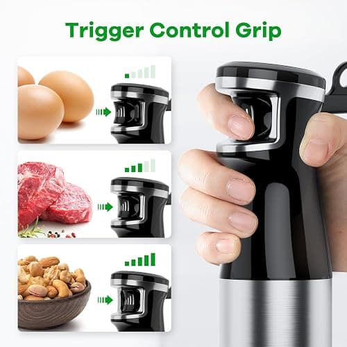 Immersion Blender Handheld Corded Hand Blenders Set 1100W, Trigger Variable Speed 5 in 1 Stick Emulsifier with Chopper, Whisk and Frother for Soup, Baby Food and Smoothies thumbnail 4