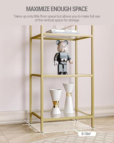 Hzuaneri Bookcase Bookshelf, Tempered Glass Bookshelves, Slim Shelving Unit for Bedroom, Bathroom, Home Office, Steel Frame, 5 Tier Gold BC05001G thumbnail 7