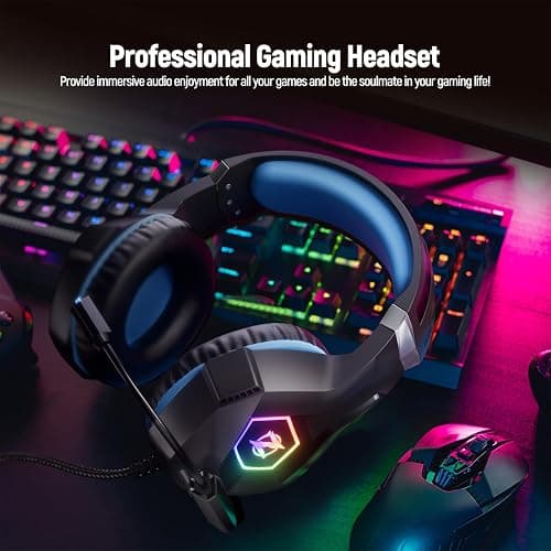 Gaming Headset Stereo Surround Sound Gaming Headphones with Breathing RGB Light & Adjustable Mic for PS4 PS5 PC Xbox One Laptop Mac thumbnail 7