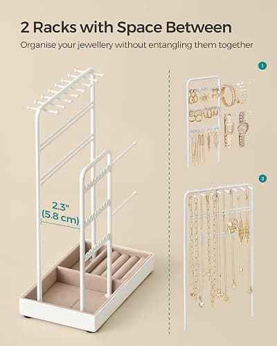 SONGMICS Jewellery Stand, Jewellery Organiser, Jewellery Display Stand with Metal Frame and Velvet Tray, Earring Bracelet Holder, Necklace Stand, for Studs, Rings, Gift Idea, White JJS021W01 thumbnail 4