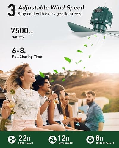 DUKUSEEK Tent Ceiling Fans for Camping Hanging, Portable Tent Fans with Light and Remote Control, Power Bank, USB Battery Operated Camping Fan with Hanging Hook for Outdoor, Car, RV thumbnail 5
