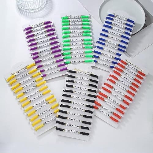 A-yeite 12 Pcs Colorful Multilayer Heishi Surfer Polymer Clay Beaded CHEER Stackable Stretch Bracelets Set Y2k Friendship Team Cheer Clay Bracelets for Women Men Game Day Jewelry Gifts thumbnail 5