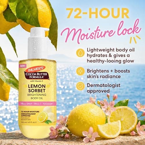 Palmer's Cocoa Butter Formula, Brightening Lemon Sorbet Body Oil (6.5 fl oz), Hydrating Oil with Lemon Extract, Vitamin C & E, 72-Hour Moisture, Citrus Creamy Fragrance, Dermatologist-Approved thumbnail 3