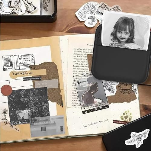 HUIJUTCHEN Mini Pocket Printer Portable Thermal Photo Printer with 10 Rolls Printing Paper for Android or iOS APP, Bluetooth Inkless Printer Labler Maker (Black) thumbnail 3