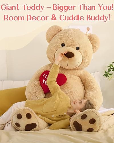 Tezituor 6ft Giant Teddy Bear with “I Love You” Red Heart, Jumbo Human Size Stuffed Animal Plush Toy, Romantic Gift for Girlfriend Wife Boyfriend, Birthday Anniversary Valentine’s Day Long Distance thumbnail 3