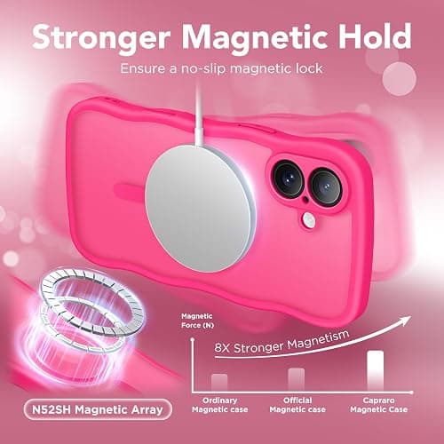 CAPRARO for iPhone 16 Case for Women Girls, Upgraded [Full Camera Protection] [Compatible with MagSafe] Cute Wave Translucent Matte Phone Case for iPhone 16, Hot Pink - A2-Hot Pink - For iPhone 16 6.1 inch thumbnail 4