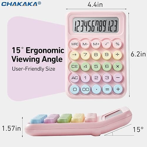 Electronic Calculator,12 Digits Large LCD Display Small Desktop Calculators,Pink Basic with Big Buttons,Easy to Press Mechanical Switch Calculator,4 Function Office Supplies for Home and School (Pink) thumbnail 2