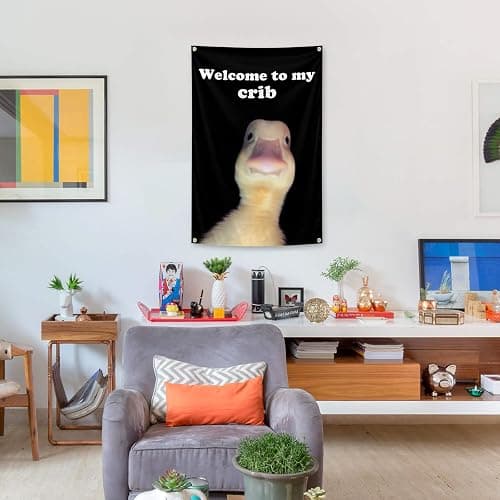 Welcome To My Crib Flag 2x3 Feet Tapestry With 4 Brass Grommets. Funny Flag for Teen Girls Room Indoor Outdoor Bedroom and College Dorm Wall Decor Banner. (black) thumbnail 5
