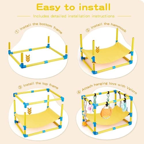 Keaber Puppy Play Gym with 8 Hanging Toys, Jungle Playground Gym for Small Dogs, PVC Frame with Hammock and Funny Enrichment Toys (23x17x17in) thumbnail 9