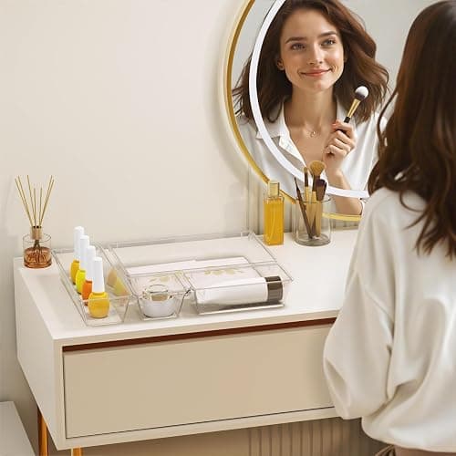 StorMiracle 32 PCS Clear Plastic Drawer Organizer Set, 4-Size vanity organizer Trays and Storage Bins for Makeup, Jewelry and Gadgets in Bedroom, Bathroom and Office, Clear thumbnail 2