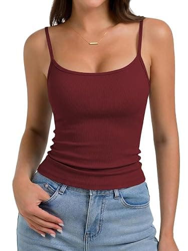 Cuptacc Tank Top Damen Eckiger Ausschnitt Cami Gerippt Spaghetti Tshirt | 46%Baumwolle|Eckiger Ausschnitt|Gerippt|Slim Fit|Verstellbarer Spaghettiträger|Stretch|Basic|Atmungsaktiv|Einfarbig|Women - Image 1
