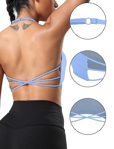 YEOREO Women's Sports Bra Halter Workout Sports Bra Strappy Criss Cross Back Bra Removable Padded Yoga Crop Top thumbnail 4