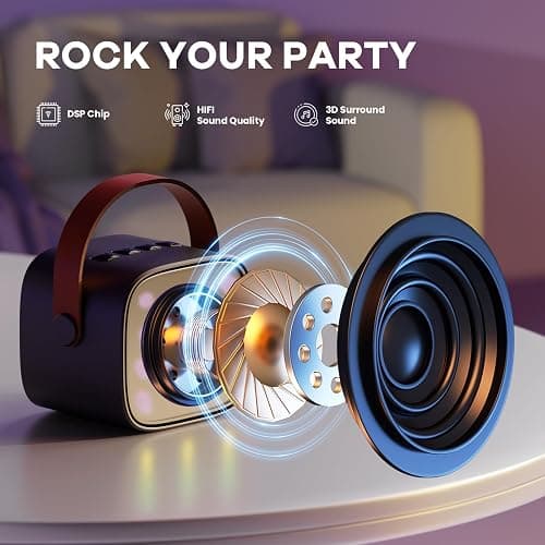 YLL Mini Karaoke Machine with 2 Wireless Microphones for Kids Adults, Portable Bluetooth Speaker, 2025 Top Christmas Birthday Gift for Boys Girls 3, 4, 5, 6, 7, 8, 9, 10, 12+ Years Old Toddler (Black) thumbnail 2