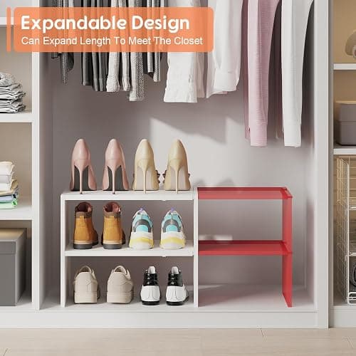 2-Tier Expandable White Shoe Rack Organizer for Closet, Stackable Shoe Rack Storage Shelf, Small Iron Wood Combination Shoe Shelves for Closets,Entryway,Front Door, Narrow Space,Hallway,6-12 Pairs thumbnail 3