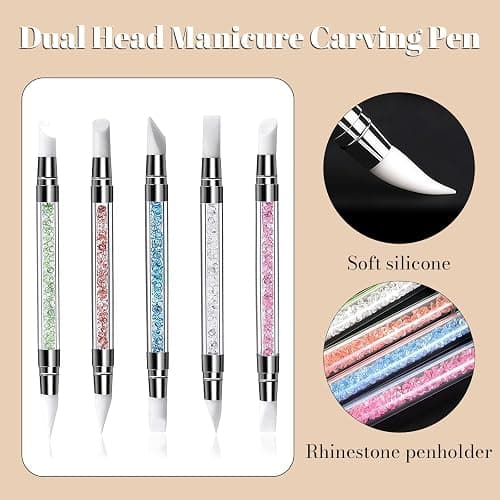 AstraGlam 5 Stück Nail Art Silikonpinsel mit Nail Art Palette, Doppelseitige Silikon Nail Art Werkzeuge, 3D Gel Nail Art, Modellieren und Dekorieren von Nagelfolie und Designs thumbnail 5