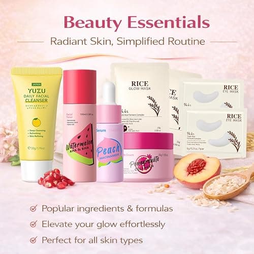 Fruit Skincare Gift Set for Women & Teenage Girls - 9PCS Face Care Set with Cleanser, Toner, Serum, Moisturiser, Eye & Face Masks, Spa Headband, Hydrating Pamper Skincare Set Gift thumbnail 9
