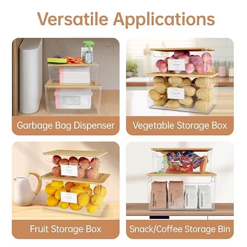 COAZEX 2 Pack Trash Bag Holder Under Sink Stackable, Plastic Garbage Dispenser with Lid, Trash Bag Storage Dispenser Roll Holder for Kitchen, Pantry, Laundry Room Organization - Clear thumbnail 6