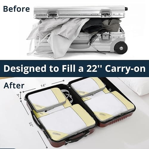Compression Packing Cubes 6 Set, Compressible Space-Saving Packing Cubes for Travel - Compression Bags, Luggage Organizer, Travel Essentials for Women, Light Yellow thumbnail 6
