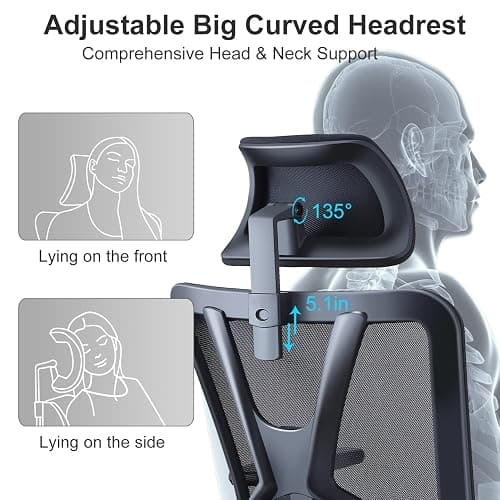 Ticova Ergonomic Office Chair - High Back Desk Chair with Adjustable Lumbar Support, Headrest & 3D Armrest thumbnail 6