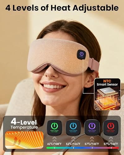 REFDAQ Cordless Heated Eye Mask with 1500mAh Large Battery, 4 Heat Levels & 100% Blackout for Dry Eyes Relief, Fast Heating Eye Heating Pad with 2 Washable Covers for Sleep, Travel, MGD, Blepharitis thumbnail 2