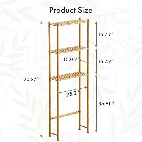 AmazerBath Over The Toilet Storage Bamboo, Bathroom Over Toilet Organizer Rack, 3-Tier Freestanding Above Toilet Shelf for Bathroom, Laundry, Space Saver, Natural Color thumbnail 2