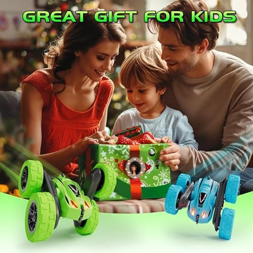 RacingFun Remote Control Car for 6-12 Year Old Double Sided 360°Rotating 4WD RC Cars with Headlights 2.4GHz Rechargeable Electric Stunt Race Car Toy for Boys Girls Birthday Gifts(Blue) thumbnail 6