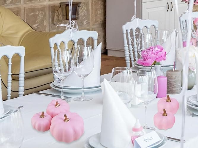 Winlyn 12 Pcs Artificial Pink Pumpkins 3 Sizes Small Fall Decorative Pumpkins Foam Pumpkins Faux Pumpkins Decor for Autumn Wedding Baby Shower Pink Halloween Party Thanksgiving Harvest Table Wreath - Pink thumbnail 2