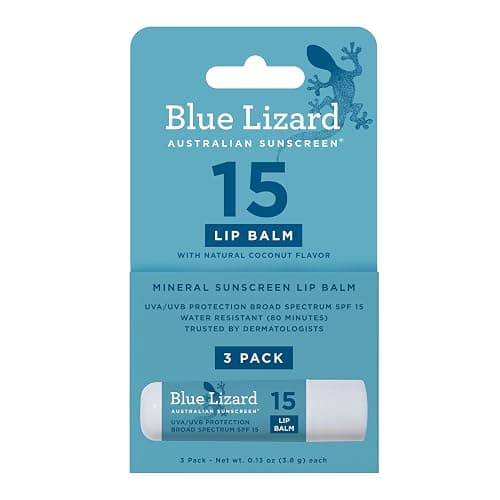 BLUE LIZARD Mineral SPF 15 Lip Balm, 3-Pack: Broad Spectrum Sun Protection, Natural Coconut Flavor, 8 Natural Oils, Infused with Australian Kakadu Plum, Rich in Vitamin C, Vegan, Each Tube 0.13 oz. - Image 1