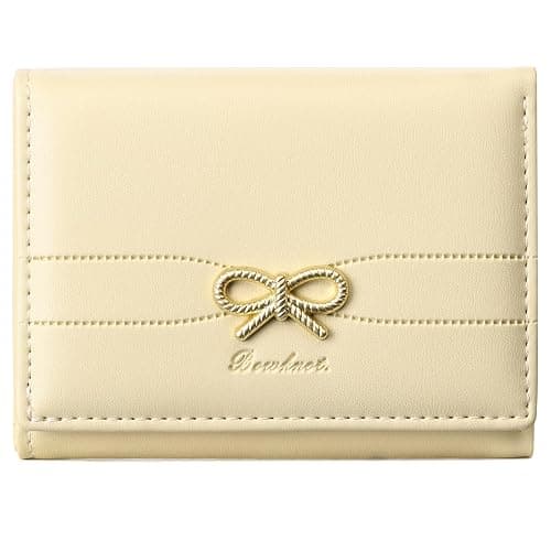 RNIEGA Small Wallets Girls Cute Coquette Bow Wallet Women Aesthetic Credit Card Holder with ID Window, Cream Yellow - Image 1